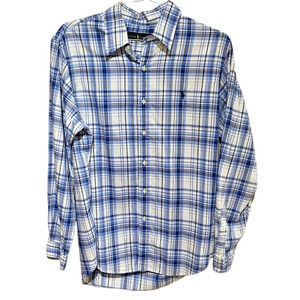 Ralph Lauren Shirt Mens Large Blue Plaid 100% Cotton Long Sleeve Oxford